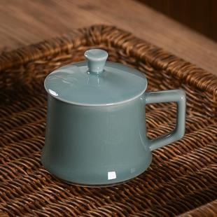 高档陶瓷带盖杯子男女个人办公会议水杯定制 青瓷茶杯家用礼品中式