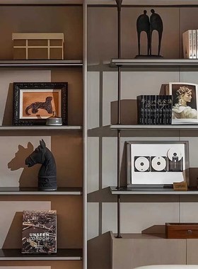 简约现代样板间书房书架装饰摆件搭配组合售楼处办公区陈列柜软装