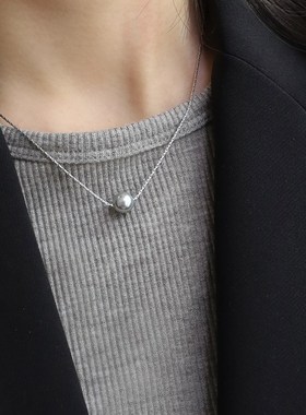 极简小众韩风灰色小珍珠项链女高级感单颗气质锁骨链经典简约配饰