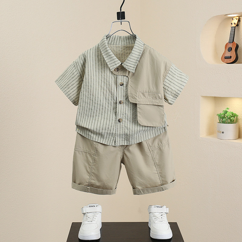 男童夏季短袖衬衫套装2024新款儿童洋气夏装衣服宝宝帅气炸街男孩图片