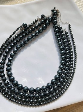 大溪地珍珠项链饰品女百搭小众设计感毛衣链正圆强光颈链锁骨链