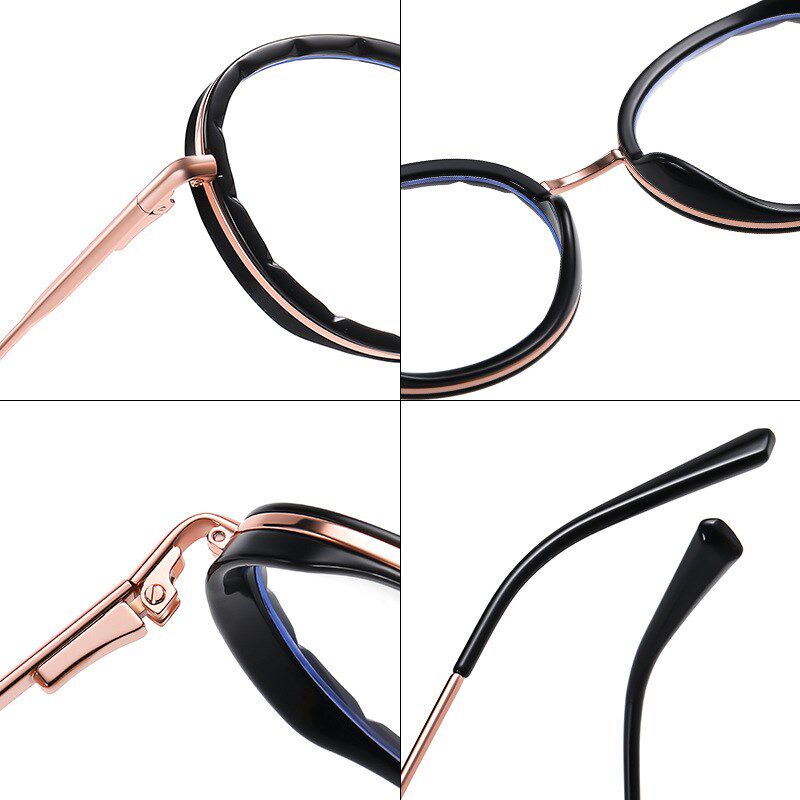 时尚女士圆框平光镜外销电脑手机防蓝光护目眼镜架TR全框框架眼镜