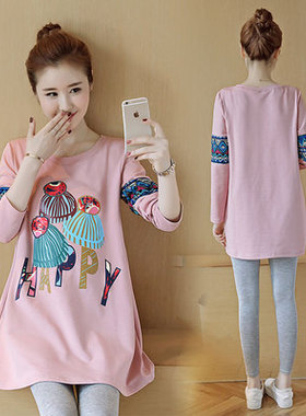孕妇秋装上衣女网红孕妇装秋套装潮2E021春款连衣裙时尚款宽松t恤