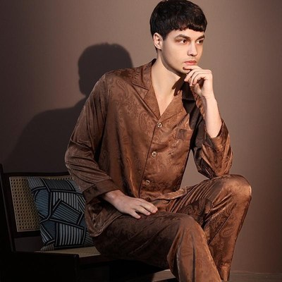 高级感提花冰丝睡衣男士夏季2025新款长袖薄款家V居服套装可外穿