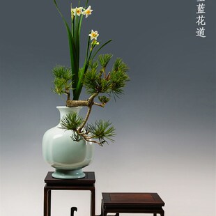 厂家青瓷豆青瓶花器禅意中式y日式插花器皿花道投入瓶陶瓷花瓶大