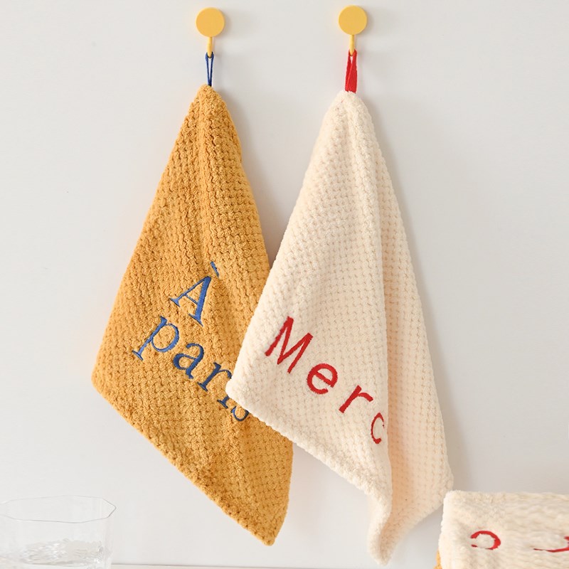 白屿 法式方形擦手巾厨房吸水A不掉毛擦手帕挂式毛巾抹布洗手巾