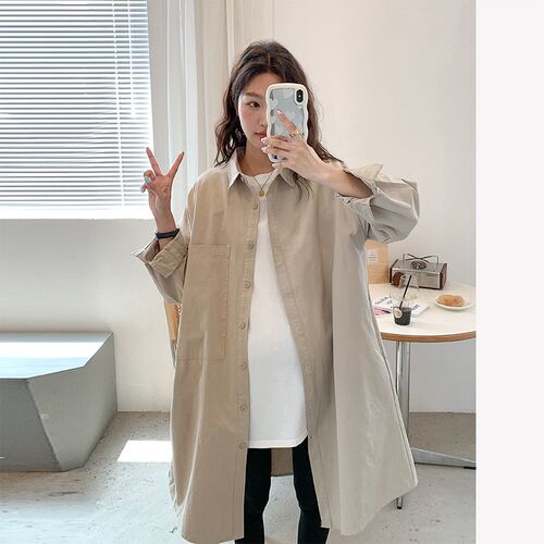 孕妇装春秋季新款韩版宽松t中长款风衣外套时尚百搭休闲上衣连衣