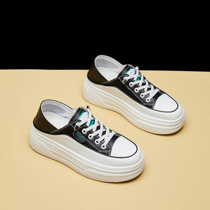 厚底小白鞋女2024新款春季两穿可踩脚松糕鞋5CSM增高小个子休闲鞋