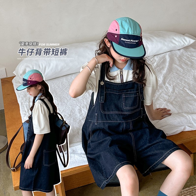 女童牛仔背带裤短裤m夏季2024新款儿童宽松百搭宽松软牛仔童装裤图片