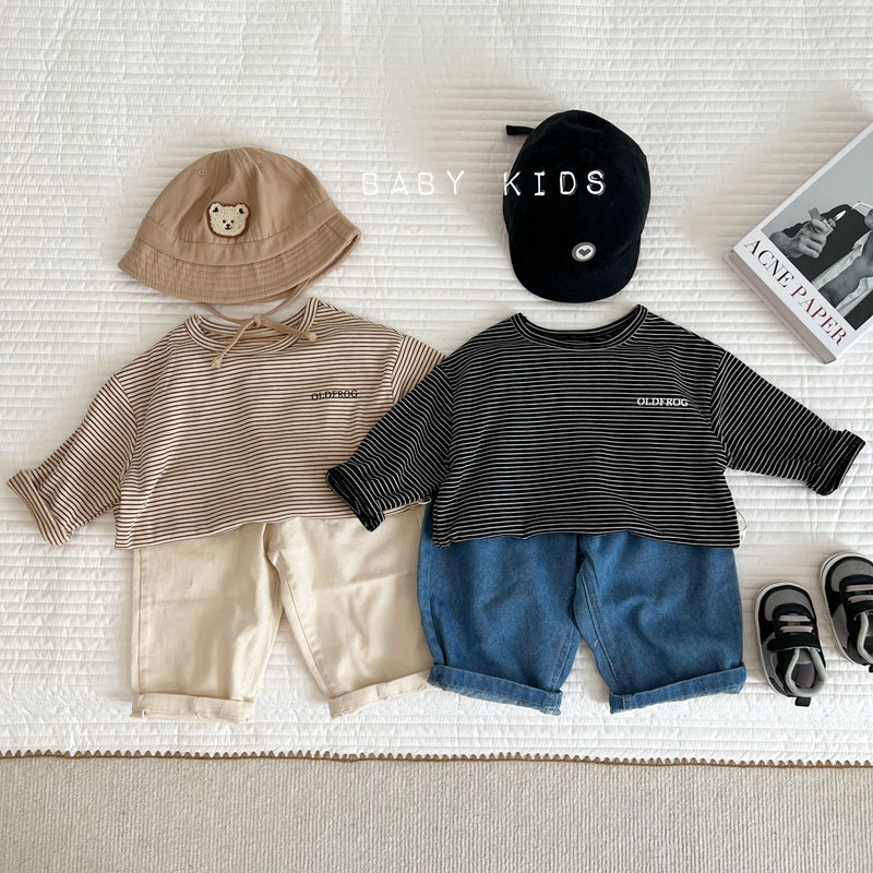 男女宝宝秋冬条纹体恤婴幼儿百搭宽松洋气0-L1岁T恤儿童韩版上衣