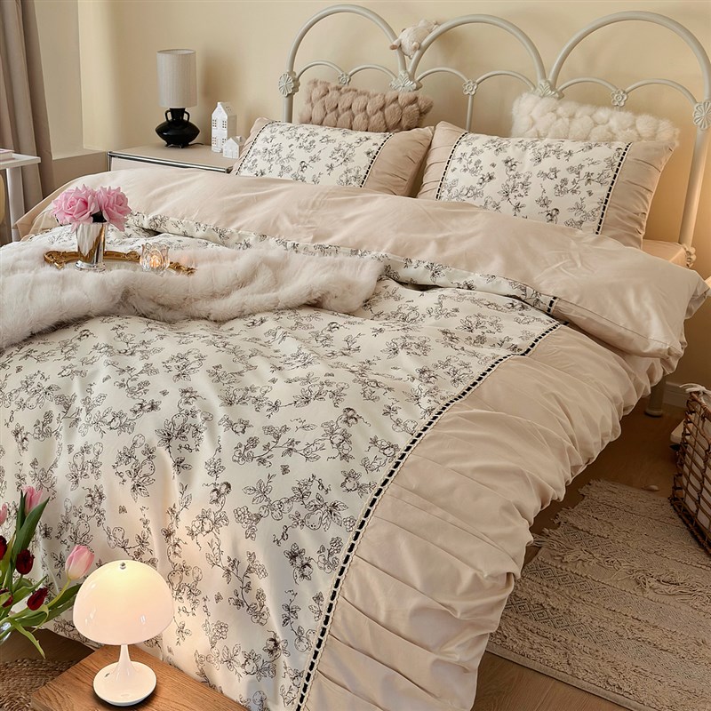 法式复古b四件套全棉纯棉2024新款碎花公主风床单被套床上用品春