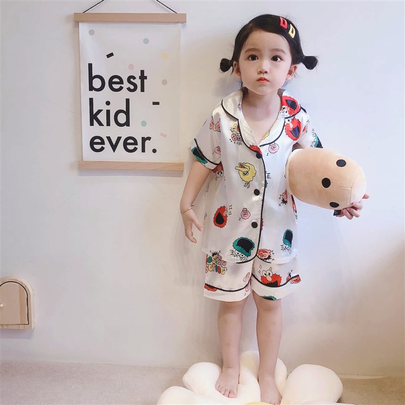 冰丝春季儿童睡衣宝宝男童女童空调服夏季男孩女孩棉绸家居服套装
