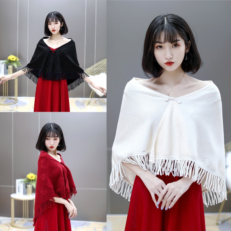 新款女新娘结婚旗袍礼服大码披风婚纱披肩秋冬外披敬酒服外搭中式