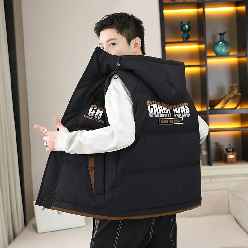 羽绒棉马甲男孩坎肩马夹外套青少年连帽帅气休闲保暖学生无袖棉服