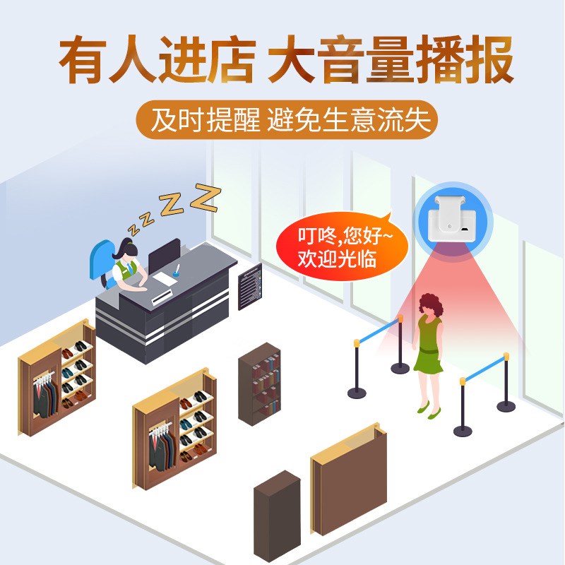 门口欢迎光临感应器进门提醒店铺超市叮咚迎宾门铃进店语音报警器