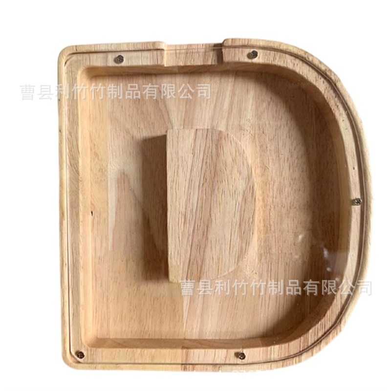 木质存钱罐橡胶木储蓄罐英文字母透明存钱罐木质创意家居装饰摆件