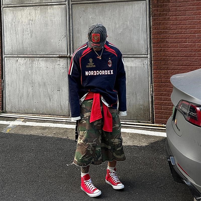 白鹤大大拼接撞色球服卫衣圆领卫衣男女秋冬N宽松休闲情侣长袖上