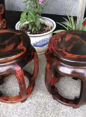 红木家具鼓凳鼓墩大红酸枝圆凳加大款F独板榫卯工艺交趾黄檀老红