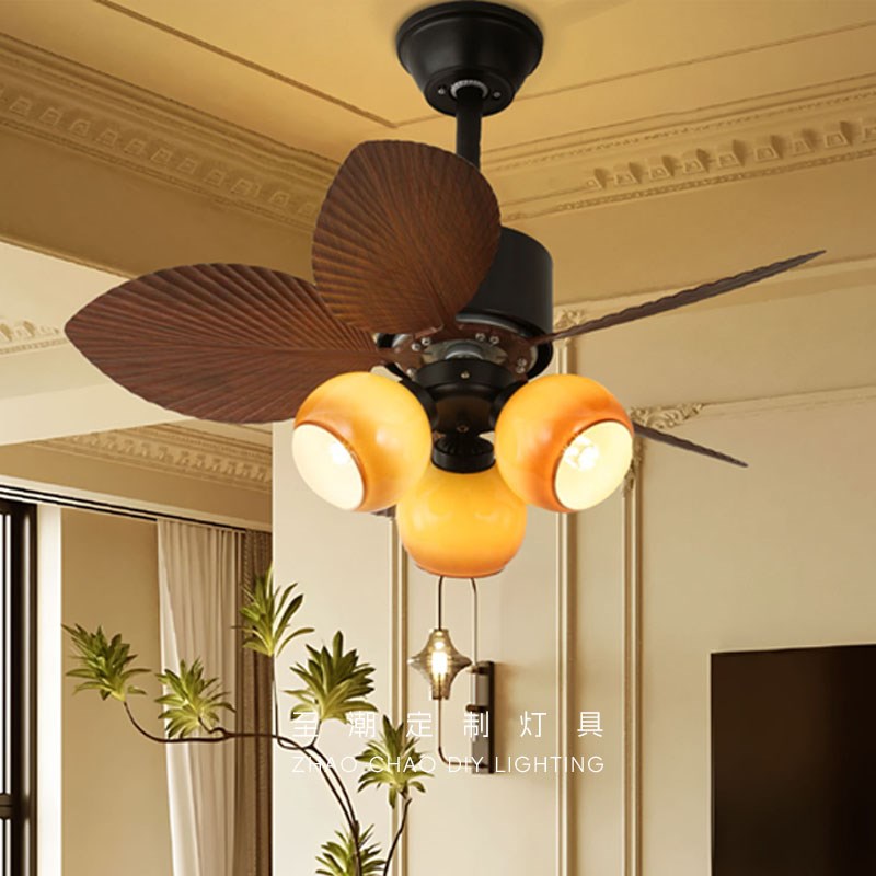 法式复古风扇灯轻奢高级感客厅卧室餐厅吊扇灯中古风焦糖色吊灯