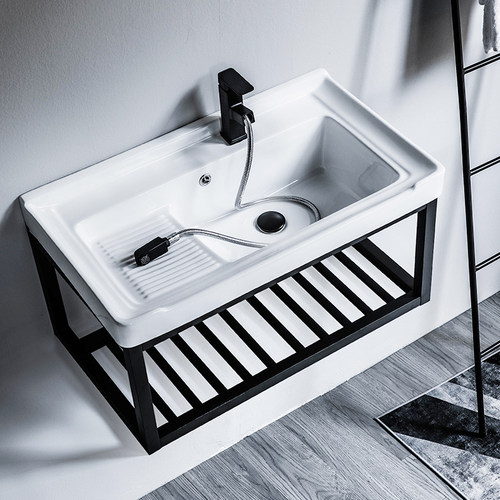 60 70 80cmm挂墙式洗衣盆超深19cm 阳台洗衣台 挂壁洗衣槽带搓衣