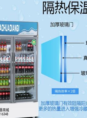 两门陈列展示柜冷藏超市冰柜商用冰箱双开门立式啤酒饮料柜保鲜柜