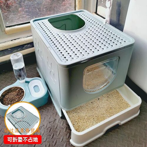 封闭式猫砂盆走廊超大号抽拉x式防外溅猫厕所顶入式拉屎盆猫咪用