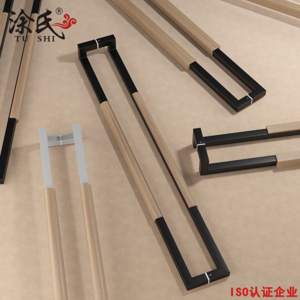 现代极简玻璃门拉手实木办公室酒店包厢有无框推拉门把手黑色侧装