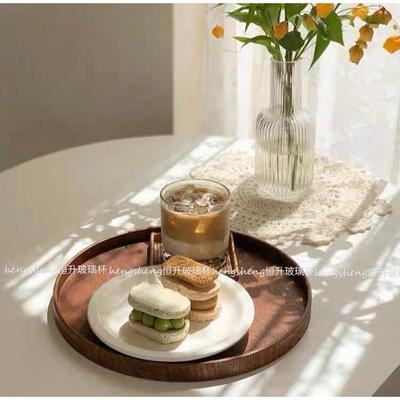 ins韩风木质圆形托 托盘餐盘点心盘咖啡厅茶接水盘收纳盘蛋糕盘面