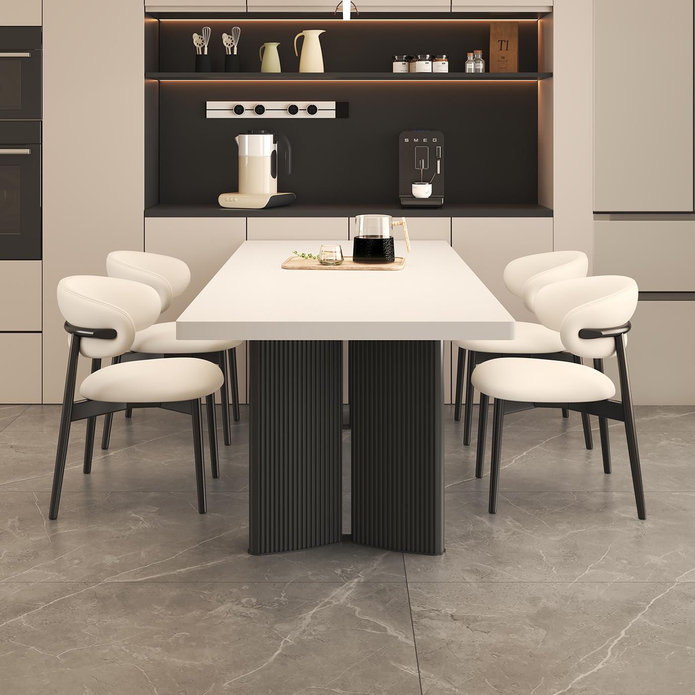 国补意式极简小户型长方形家用客厅现代简约岩板餐桌轻奢餐椅组合