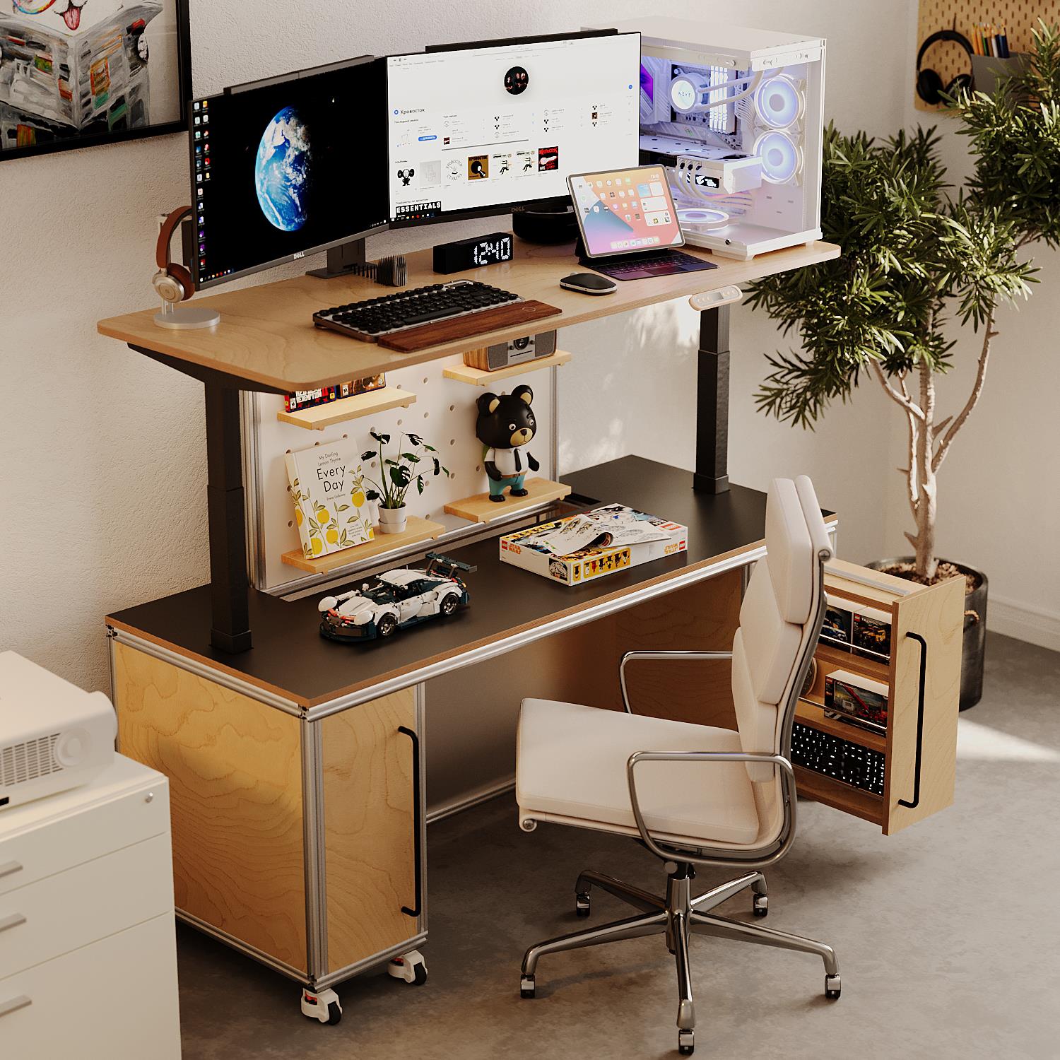 铝型材免安装双层网红可移动电动升降桌电竞游戏办公设计师工作台