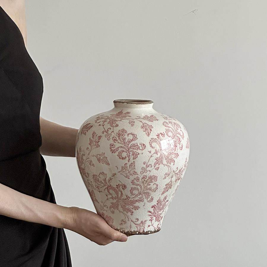 花瓶轻奢高级感景德镇陶瓷花瓶摆件中古粉色冰裂纹陶罐水培器皿,家居饰品,花瓶,淘宝优惠券,粉丝福利购,淘宝优惠卷