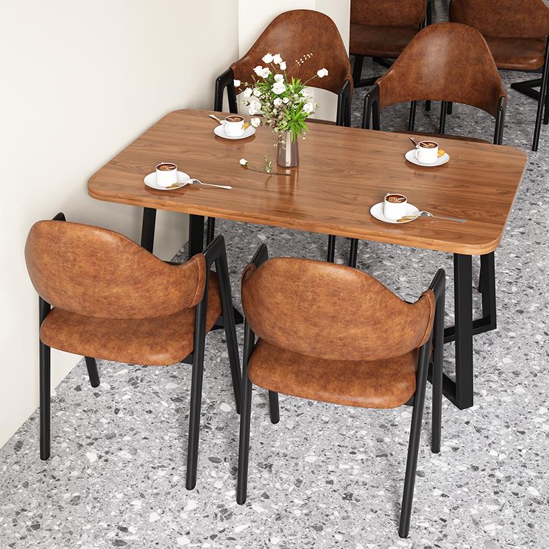覆古餐桌椅组合咖啡厅商用长方形桌子饭厅家用小户型饭桌一桌四椅