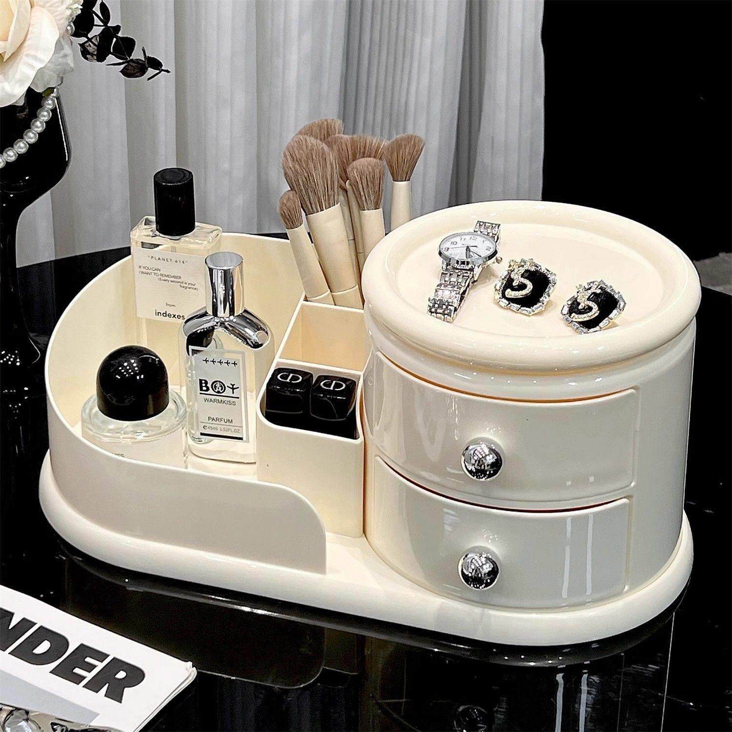 化妆品首饰一体收纳盒化妆品收纳盒桌面化妆台护肤品香水抽屉式置