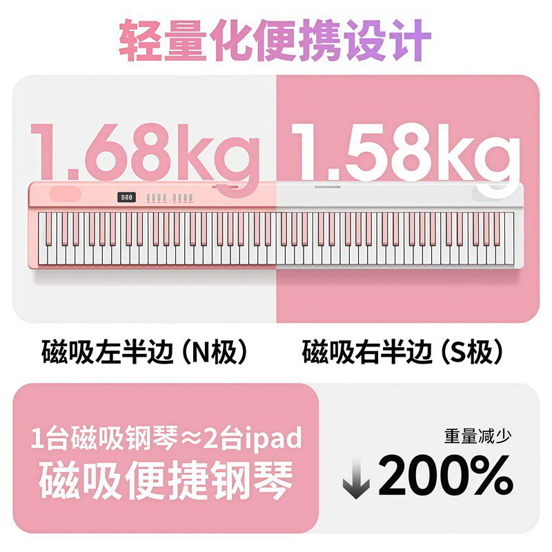 磁吸钢琴88键便携式初学者入门练习折叠电子钢琴幼师成年家用钢琴