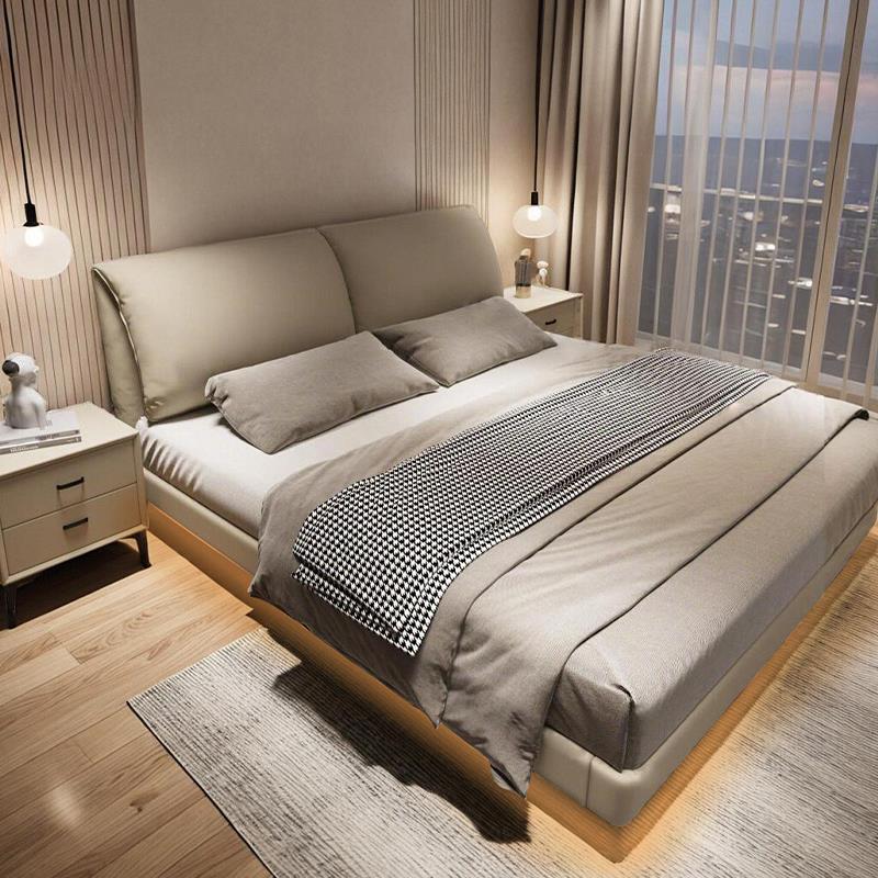 意式极简悬浮床大象耳朵真皮床现代简约双人主卧室大床软包悬空床