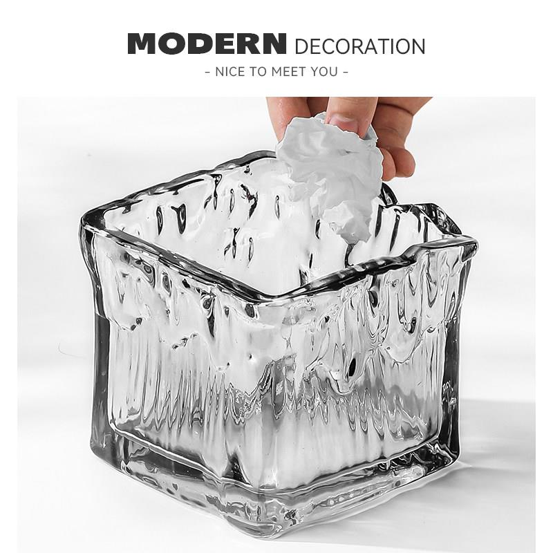 MODERN桌面垃圾桶客厅茶几玻璃家用餐桌桌上创意纸篓收纳桶台面