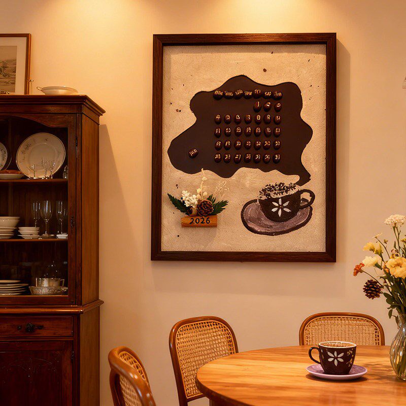 新款咖啡豆复古日历咖啡店装饰画系艺术感氛围吧台餐厅墙挂画
