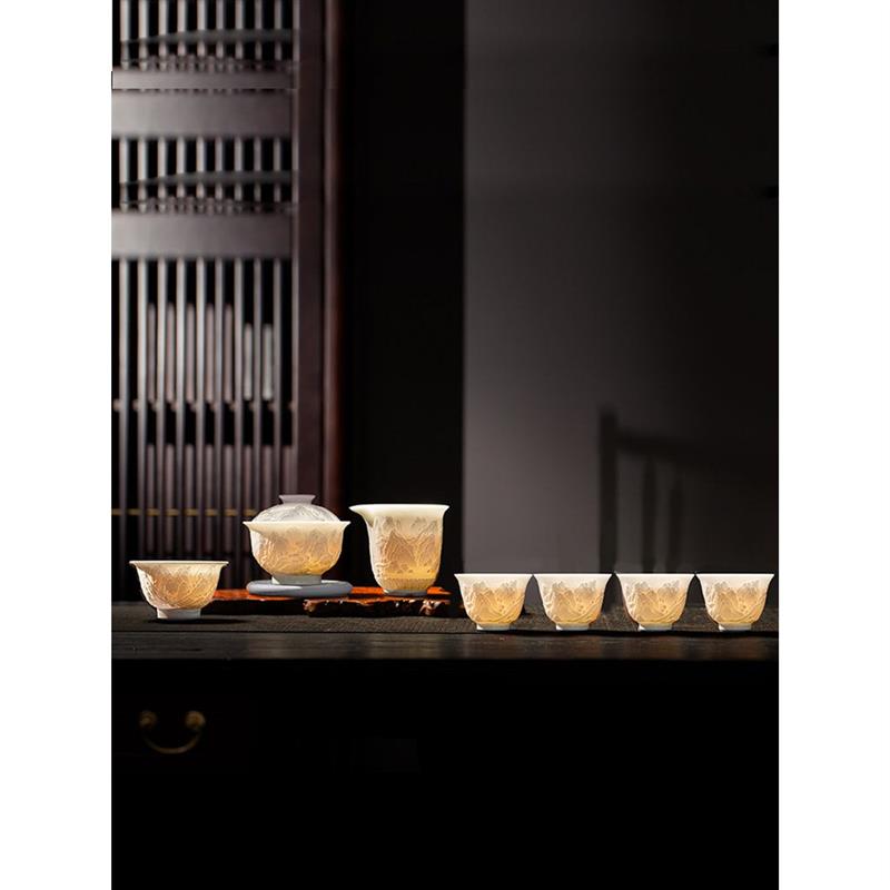 景德镇功夫茶具陶瓷手工白瓷套装高档三才盖碗茶杯礼盒家用送礼品