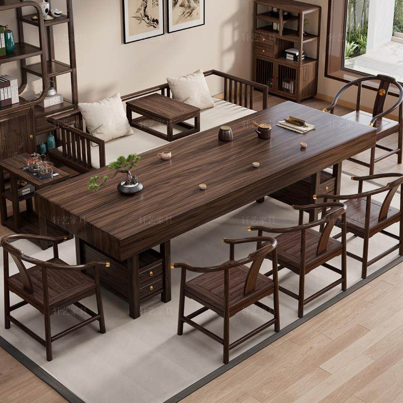 北美黑胡桃实木大板原木茶桌椅组合家用办公茶新中式罗汉床泡茶台