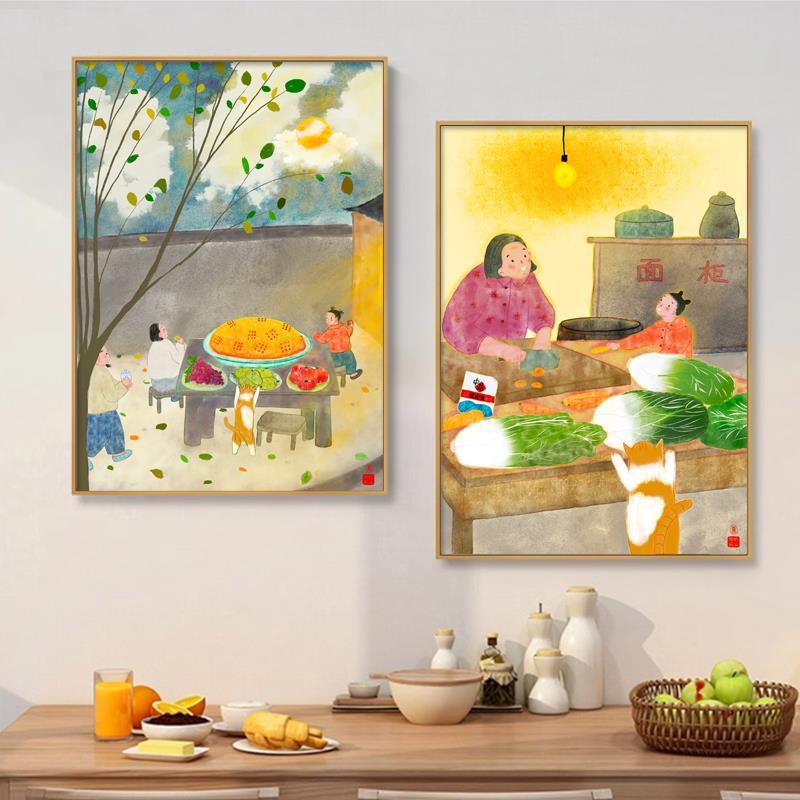 新中式餐厅装饰画小众艺术饭店背景墙面壁画客厅民宿禅意茶室挂画图片
