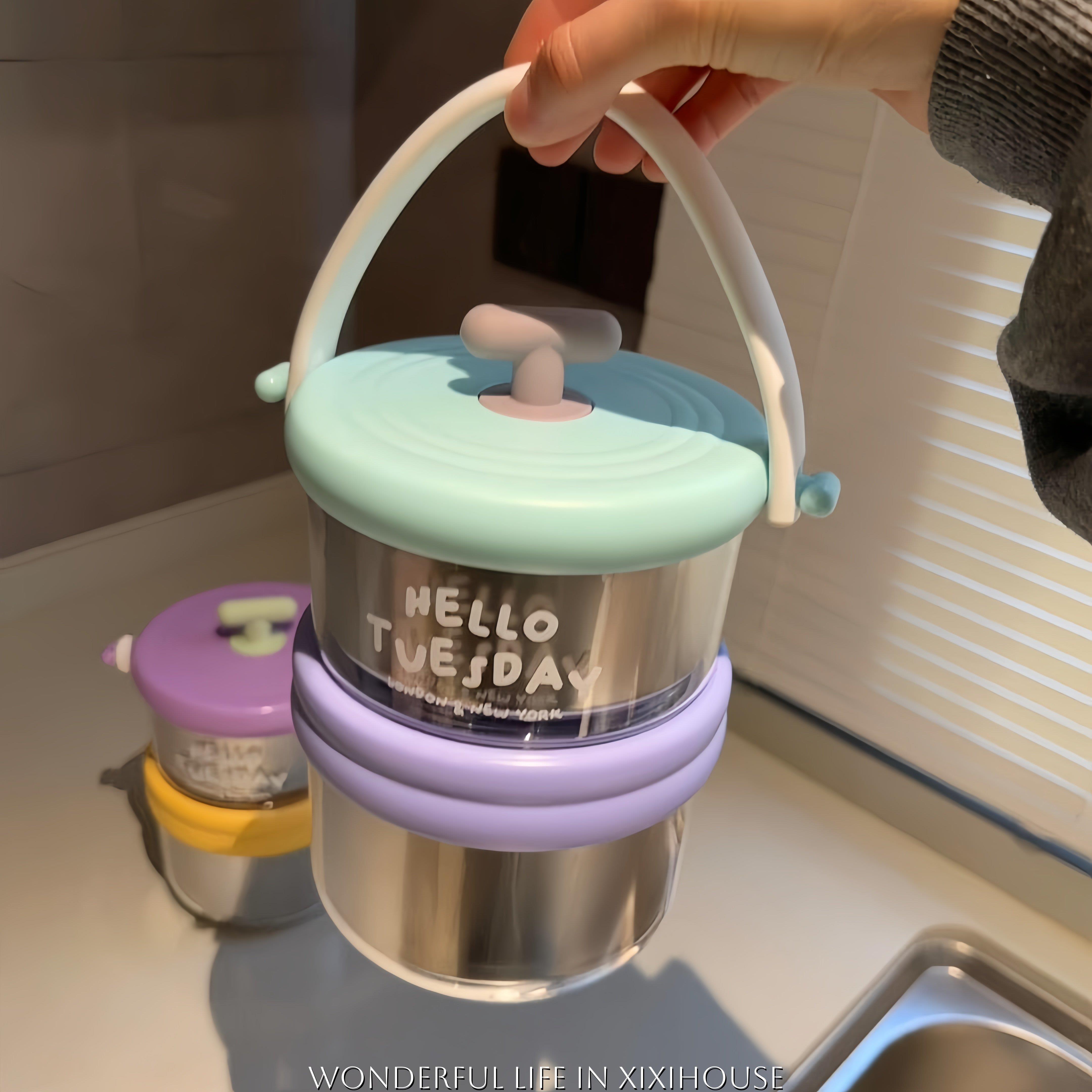 不锈钢双层饭盒多巴胺手提便捷携带独立盒装自带叉具密封不侧漏盒