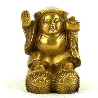 纯铜三面大黑天财神佛像摆件大黑天神像铜摆饰招手财神本命佛像
