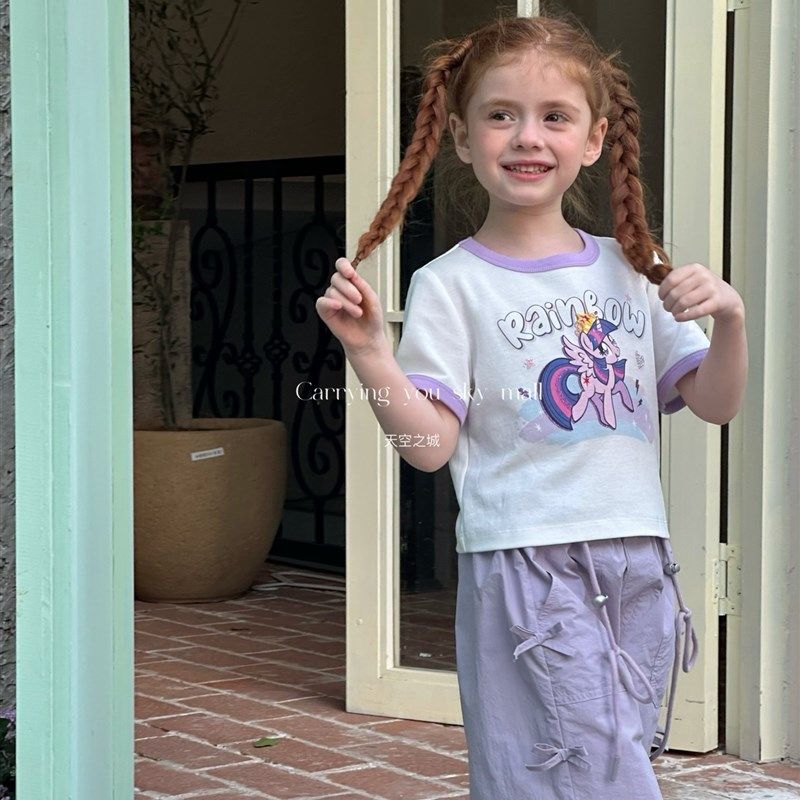 女童T恤2025春夏新款儿童卡通可爱洋气短袖上衣休闲裤幼儿园,童装/婴儿装/亲子装,T恤,淘宝优惠券,粉丝福利购,淘宝优惠卷