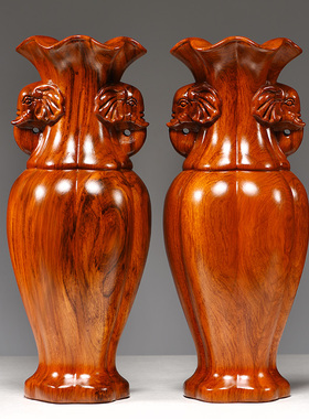 花梨实木花瓶摆件实木质太平有象花瓶插花家居客厅装饰摆设送礼品