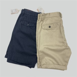 男夏季 街头日系复古宽松直筒中裤 亚麻五分裤 休闲短裤 工装 棉麻短裤