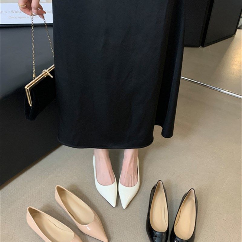 2024年新款法式气质尖头鞋漆皮平底单鞋女内增高设计感裸色单鞋女,女鞋,浅口单鞋,淘宝优惠券,粉丝福利购,淘宝优惠卷