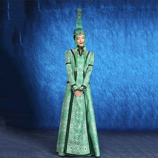 民族风演出服舞蹈蒙古盛装 立领修身 走秀服饰定制 长袖 蒙古袍泡泡袖