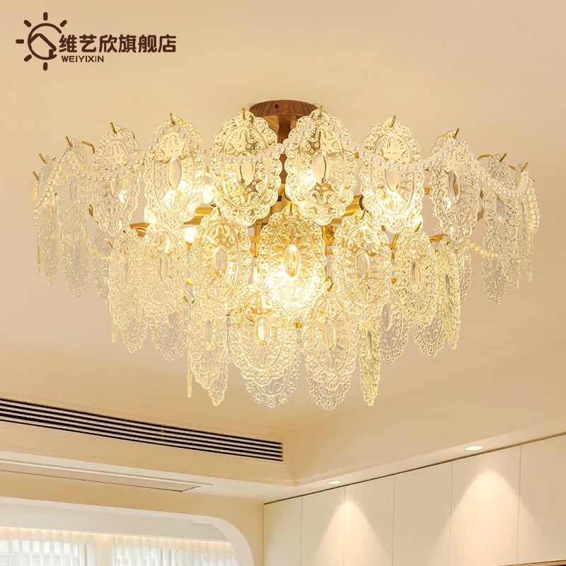 法式中古风客厅灯吸顶灯护眼led卧室餐厅灯现P代轻奢个性水晶灯具