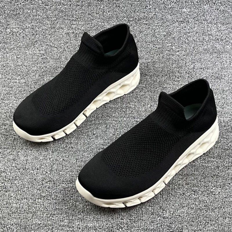 大码女鞋袜子鞋全黑外贸飞织套筒纯色深口日常平跟圆头百搭休闲鞋,女鞋,深口单鞋,淘宝优惠券,粉丝福利购,淘宝优惠卷