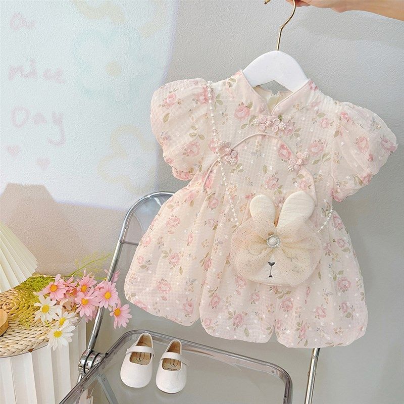 女小童连衣裙夏装2025新款洋气女宝宝周岁礼服公主裙夏季旗袍裙子